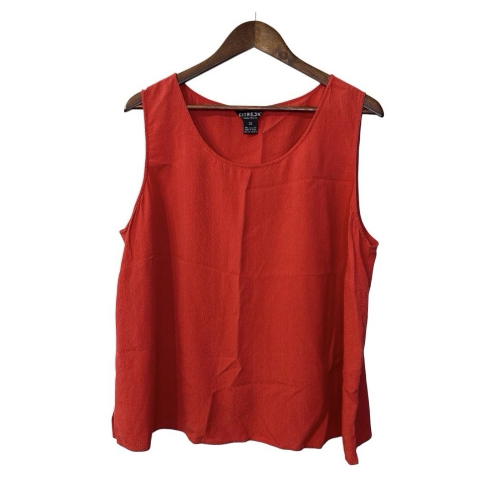 Citron silk tank top women's 2X red festive quiet luxury capsule shell career